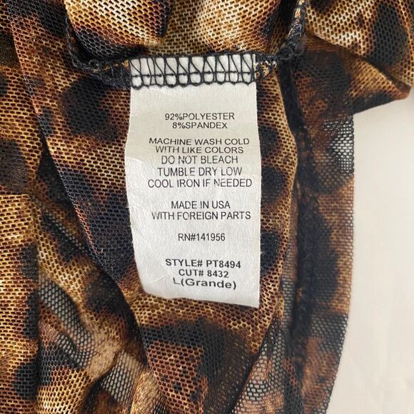 Early 2000's Grunge Bratty Party Euro Sheer Animal Leopard Mesh Blouse Top L - Picture 8 of 9